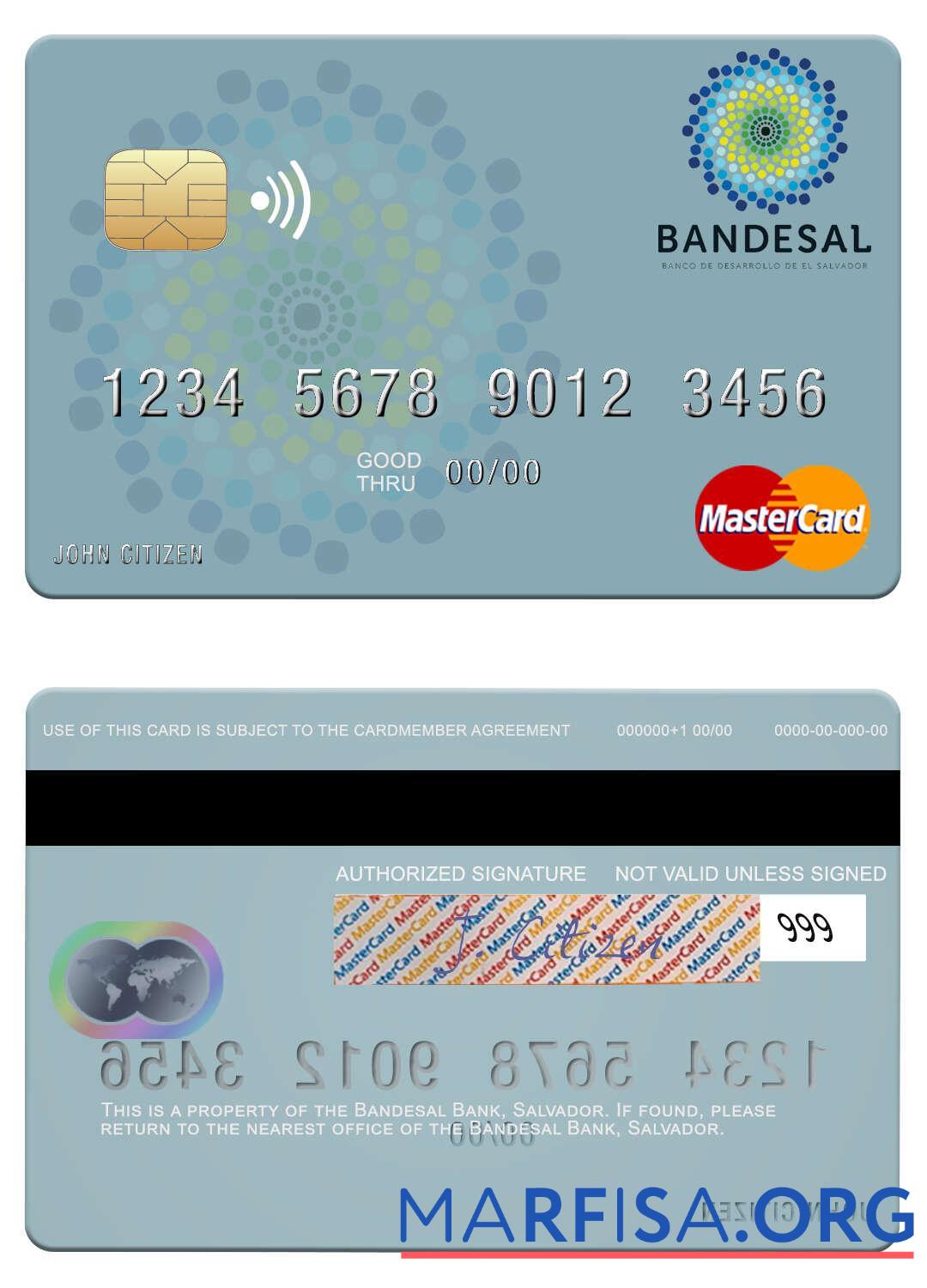Printable Salvador Bandesal Bank mastercard real example